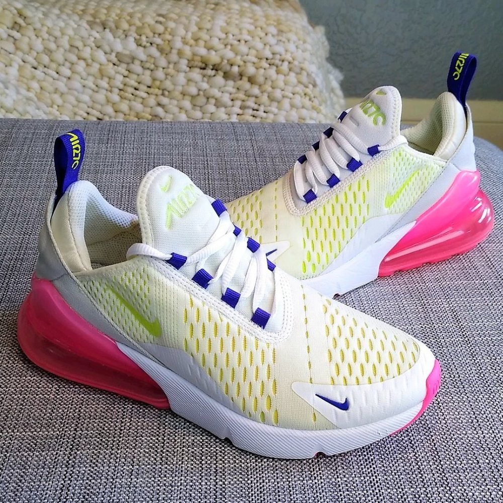 Nike Air Max 270 White Pink Blast Volt Sz 7 EUC!